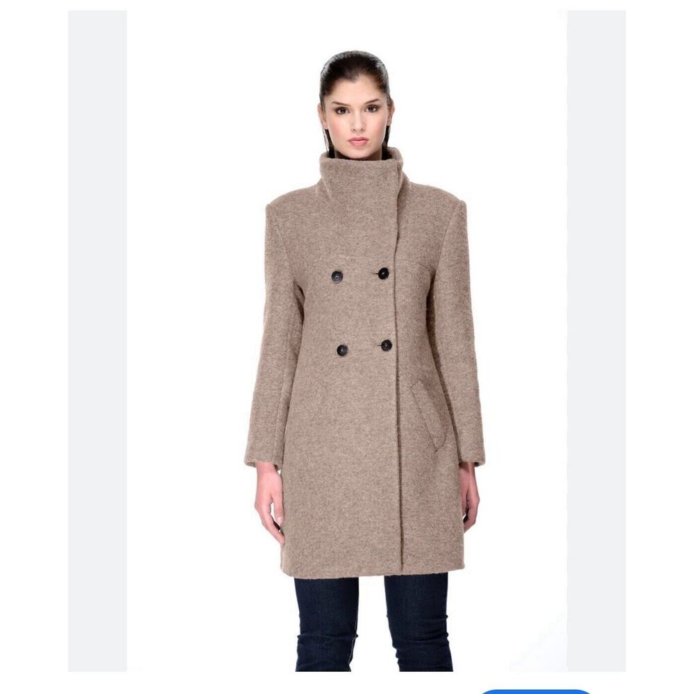 System Funnel Neck Suri Alpaca Wool Long Coat Women's $698 Sz S Camel Designer